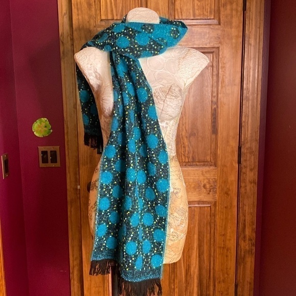 NWT Made in France P. Cornillon wool Blend reversible turquoise Scarf wrap shawl - Picture 8 of 8